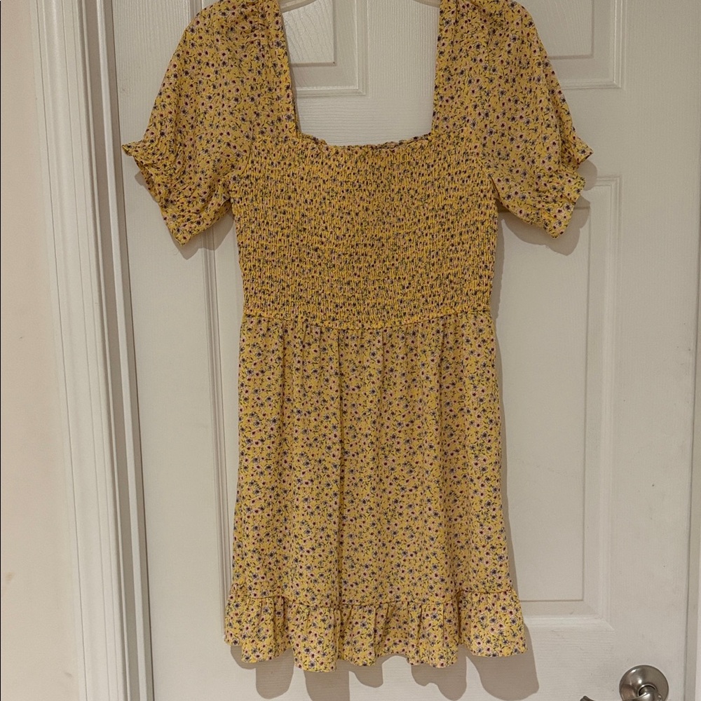 Yellow Floral Smocked Dress